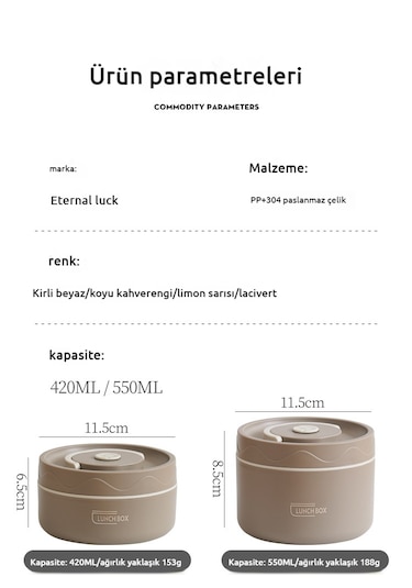Paslanmaz Çelik Yalıtımlı Öğle Yemeği Kutusu-kahverengi 4'lü Pake