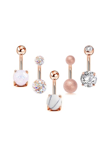 Chavin 5 Adet Taşlı Taşsız Cerrahi Çelik Göbek Piercing Eh02Rs