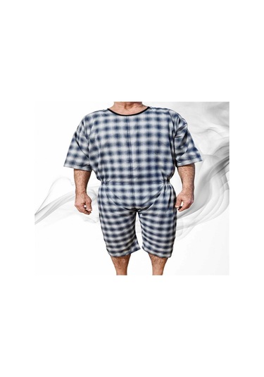 Benlife Kısa Kol Hasta Tulumu Ekose Kumaş