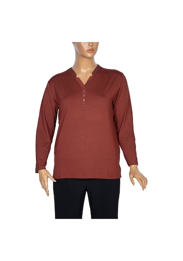 Cimariva Kadın Neval Büyük Beden V Yaka Taşlı Taba Bluz