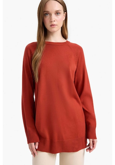 Defacto Regular Fit Bisiklet Yaka Basic Düz Uzun Kollu Tunik C4474ax25wnog215 Turuncu