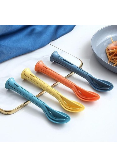 Yeşil 3'ü 1 Arada Seyahat Katlanabilir Çatal Bıçak Takımı Japonya Tarzı Plastik Kesici K Kaşık Öğrenci Yeşil