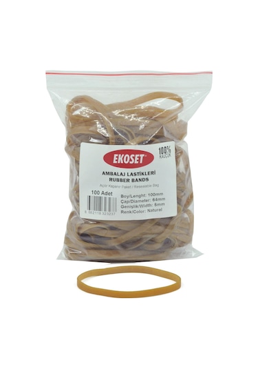 Ekoset 100X5Mm Geniş Kauçuk Paket Ambalaj Lastiği 100 Adet