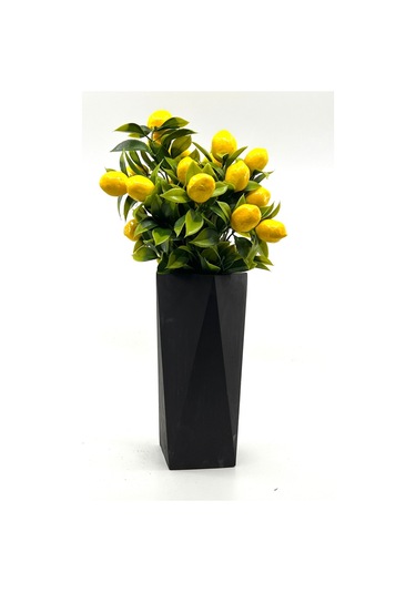 Siyah Geometrik Beton Vazoda Limon Demeti 40 Cm Siyah-sarı