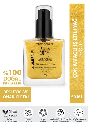 Bade Natural Gold Bitkisel Skualan İçerikli Çok Amaçlı Nemlendirici﻿﻿ Işıltılı Yağ 50 ML