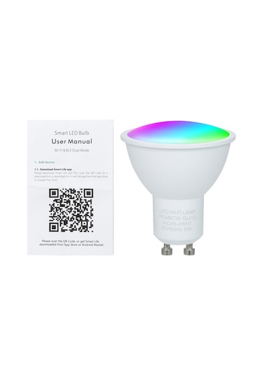 Moly Gu10 Wifi Akıllı Led Ampul 5w Rgb+cw+ww Beyaz 16m Renk Parlaklık Ayar App Ses Kontrolü Beyaz