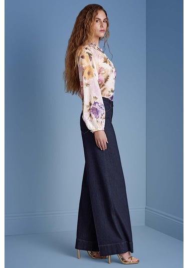 Hakim Yaka Çok Renkli Desenli Gömlek Çok Renkli