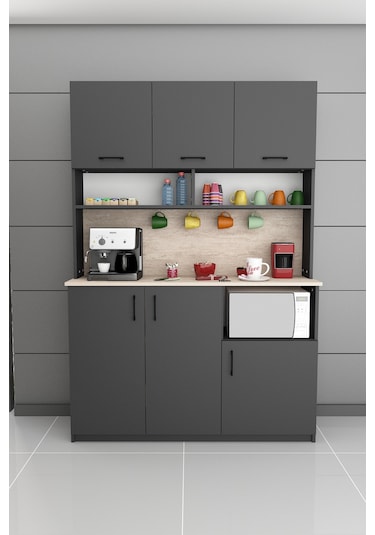 %100 Mdflam Kahve Köşesi Çok Amaçlı Mutfak Dolabı Kahve03 Antrasit - Sidon Antrasit - Sidon