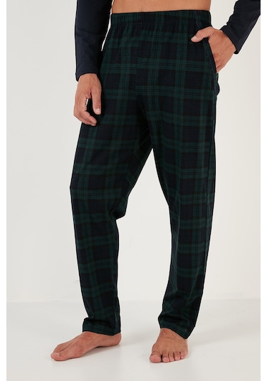 Buratti Ekoseli Cepli Beli Lastikli % 100 Pamuk Regular Fit Erkek Pijama Takımı 6572001 Lacivert