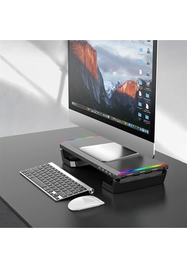 Techtic Bilgisayar Monitör Yükseltici Laptop Sehpası Rgb 4 Usb