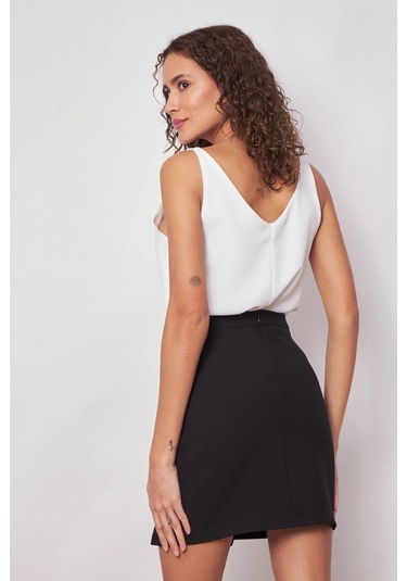 Kadın Hafif Likralı Kumaş Yüksek Bel Anvelop Kruvaze Hafif Mini Kalem Etek-siyah Siyah
