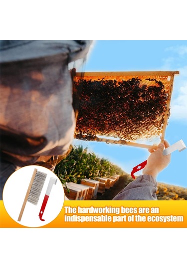 Xurunkeji Arıcılık İçin Arı Kovanı Aleti - J Kancası Ve Doğal At Kılı Arı Fırçası, Arı Kovanı Fırçası Arı Çerçevesi Kaldırıcı Ve Kazıyıcı