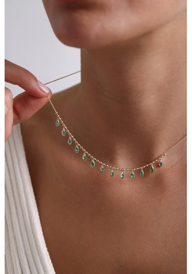 14 Ayar Altın Yeşil Taşlı Kolye