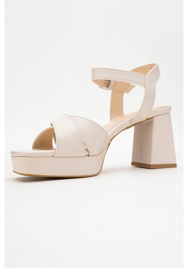 Lisbon Bej Cilt Çapraz Bantlı Kadın Platform Topuklu Ayakkabı BEJ CILT