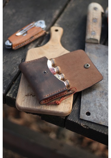 Kişiye İsme Özel Maia Kamp Outdoor Deri Baharatlık Kestane Kahverengi