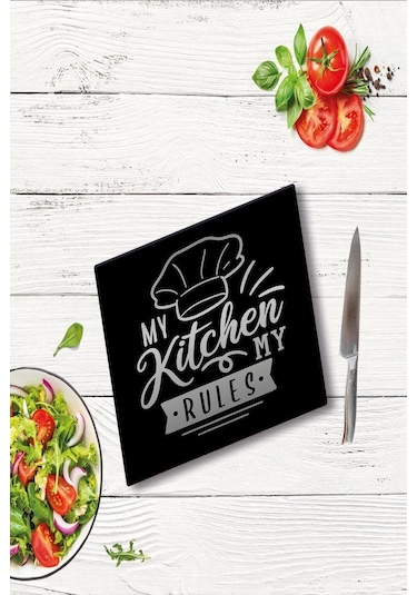 My Kitchen Siyah Şapka Cam Kesme Tahtası - Tablası 30 Cm X 40 C