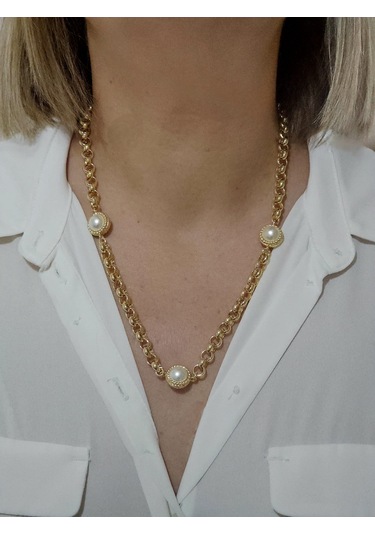 14k Mikron İncili Vintage Kolye Altın