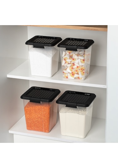 Porsima 4372 4 Lü Mega Boy Hava Geçirmez Deterjan Saklama Kabı Erzak Saklama Kabı Seti Gri 7,5+5lt Şeffaf