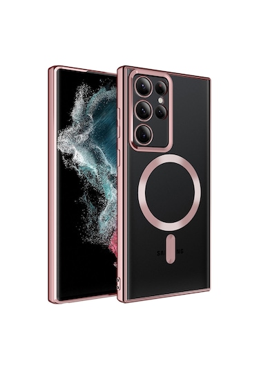 Kilifone - Samsung Uyumlu Galaxy S22 Ultra - Kılıf Kablosuz Şarj Destekli Setro Silikon Kapak - Rose Gold