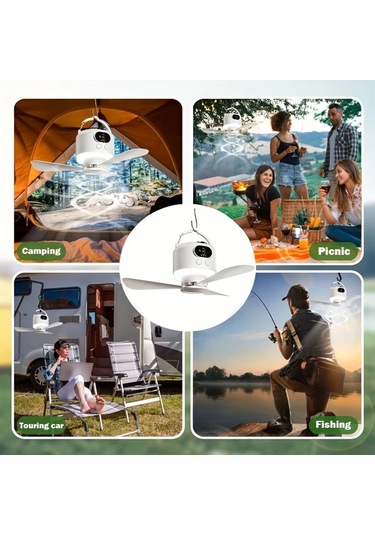 Willowhaven 10400mah Taşınabilir Kamp Fanı Usb Şarjlı Beyaz Led Gece Lambası Çadır İçin Bakır - Siyah