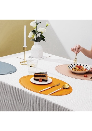 Moly Fransız Tarzı Oval Yalıtım Matı, Pu Deri, 45x30cm, Ev/fyeşil, Mutfak/servis/kahve Dükkanı Yeşil