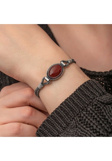 Blackcraft Gümüş Akik Taşlı Kazaziye Bileklik Bc-685b90 Renkli