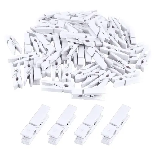 Mobgift 100'lü Beyaz Ahşap Mandal 2.5cm 10'lu Paket-1000 Adet