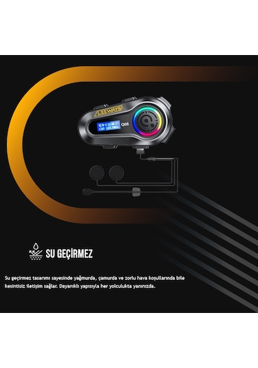 Leeways Q08 5.3 Uyumlu Motosiklet Kask Kulaklık Intercom Işıklı Motorsiklet Interkom