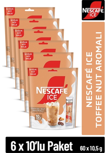 Nescafe Ice Toffee Nut Aromalı Çözünebilir Kahve 10,5g 10'lu Paket 10x6 Hazır