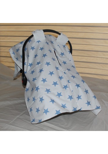 Bebek Puset Örtüsü Çift Katlı Astarlı Puset Örtüsü Mavi Yıldız Desenli Çıt Çıtlı Puset Örtüsü Mavi - Beyaz