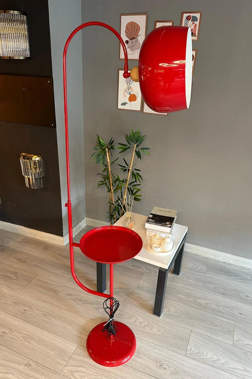 Lambader Kırmızı Hareketli Başlık Sehpalı Modern Dekoratif Metal Oturma Odası Çalışma Odası Zemin Kırmızı