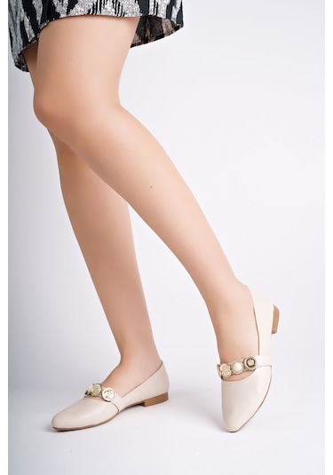 Muggo Poena Broş Detaylı Tek Bantlı Günlük Kadın Babet Ten