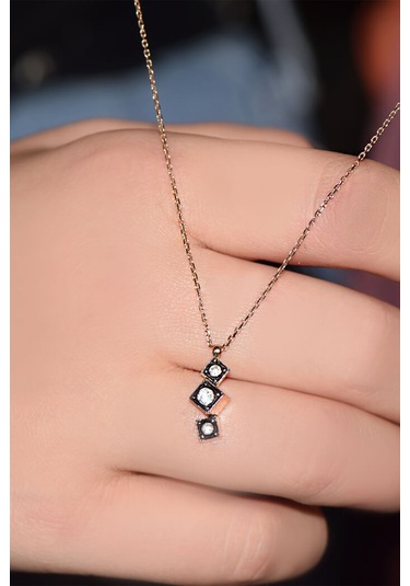 Asimetrik Tasarım Kare Elmas Kolye Ucu 3’Lü Kolye  Tria