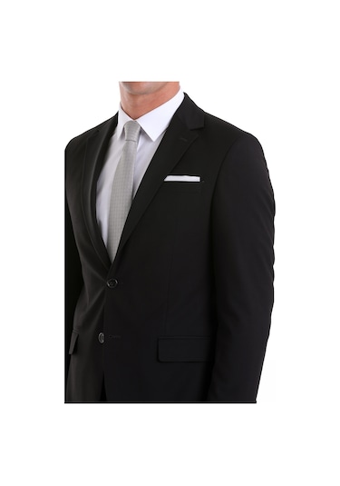 Hatemoğlu Siyah Slim Fit Mono Yaka Desenli Klasik Takım Elbise Siyah