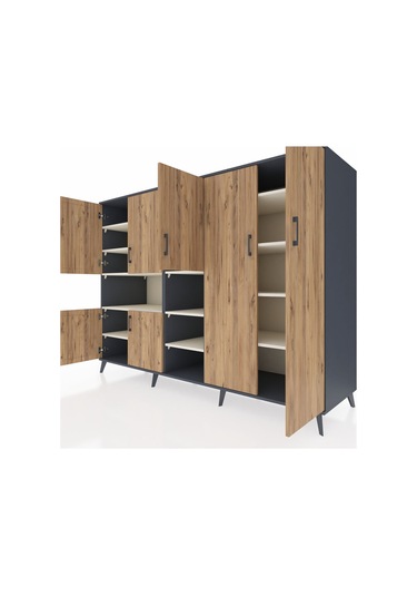 Kronos Dolap 13 Raflı 7 Kapaklı 220x59x163 Antrasit-çam/aytaşı Antrasit-çam/aytaşı