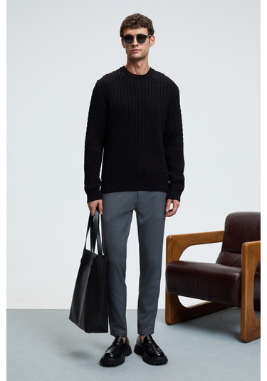 CRUDO Erkek Yanları Ve Arkası Cepli Fermuarlı Regular Fit Dokuma Koyu Gri Pantolon