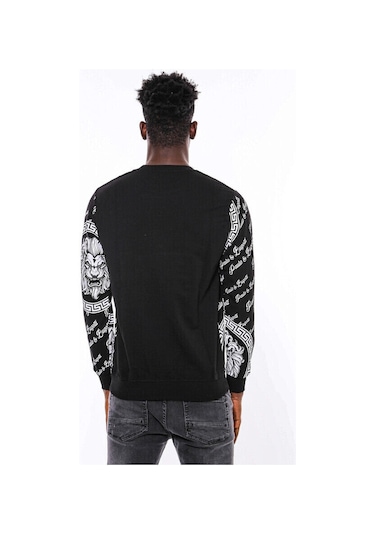Wessi Siyah Taşlı Baskılı Ve Desenli Sweatshirt Siyah