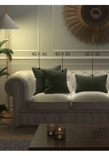 Sarmaşık Yeşili Kırlent , Yastık Kılıfı Kadife Görünümlü Velvet Touch Serisi Sarmaşık Yeşili