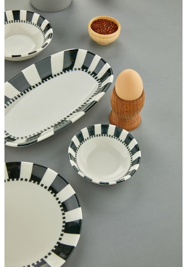 Cooker 14 Parça Pure Porselen Kahvaltı Seti Siyah-beyaz Ckr4201 Siyah - Beyaz