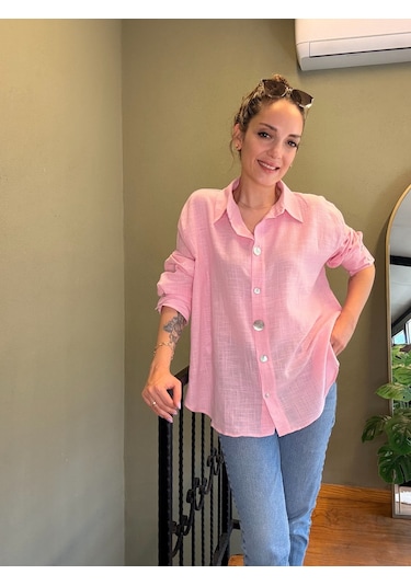 Ali Butik Pembe Keten Gömlek