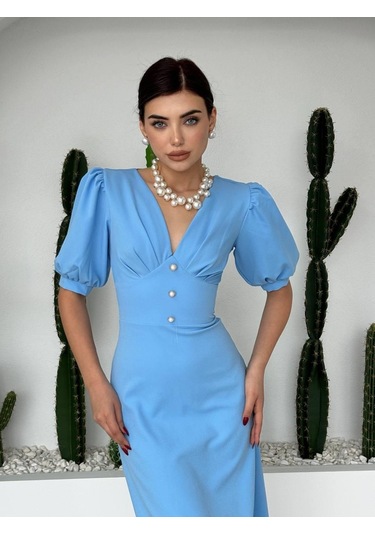 Linda Midi Elbise Mavi