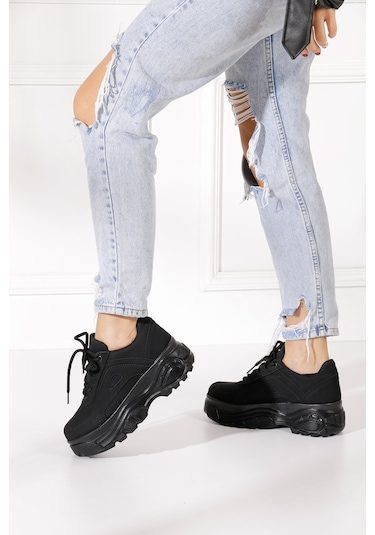 İmershoes Sneaker Kadın Spor Ayakkabı Yüksek Taban Siyah - Beyaz (330972086)