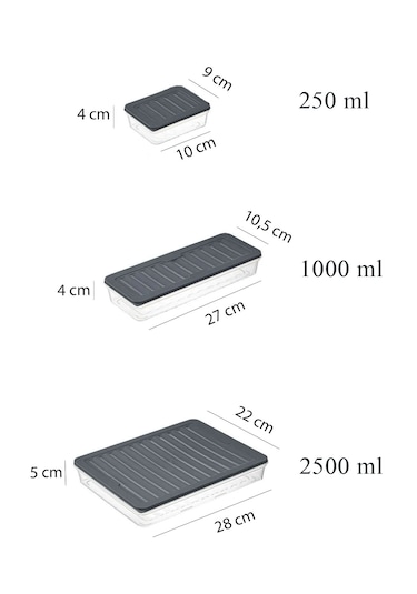 9'lu Set Buzdolabı Organizeri 1x2500ml, 2x1000ml, 6x250ml