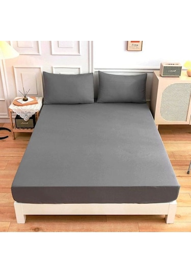 Lastiksiz Çift Kişilik Çarşaf Takımı 220x240 Çarşaf + 2 Yastık Kılıfı Antrasit