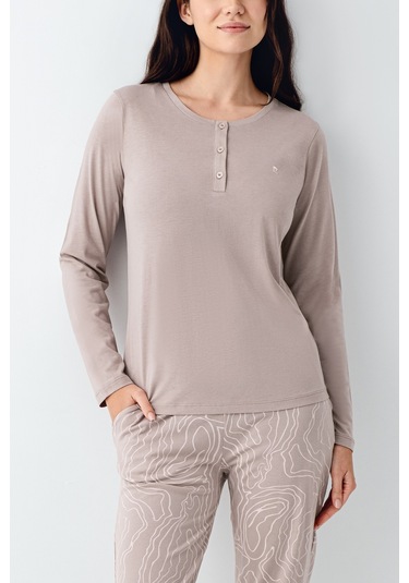 Pierre Cardin 9097 Modal Uzun Kol Kadın Pijama Takımı V1 Vizon