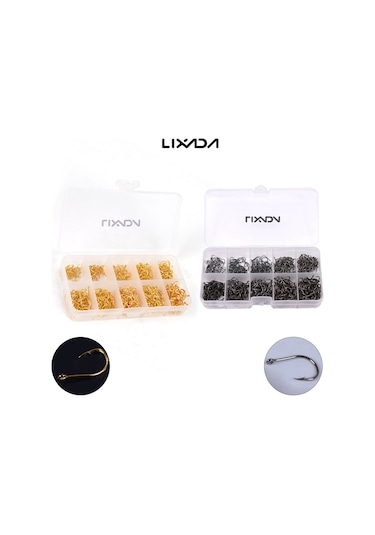 Ranyeek Lixada 600 Adet Delikli Çengelli Yüksek Karbonlu Çelik Balık Oltası Seti, 3 -12 10 Farklı Boyut, Siyah