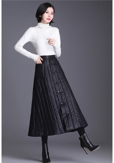 Yeni Stil Pamuklu Kışlık Soğuk Geçirmez Midi Boy Yüksek Bel Kadın Etek 001