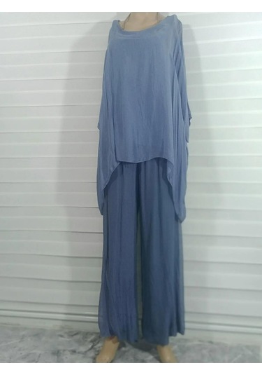 İtalyan Yarasa Kol İpek Bluz-8869 İndigo Mavi