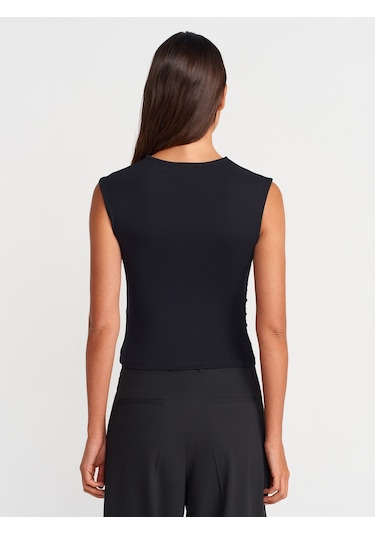 Dilvin 21054 Büzgülü Basic T-shirt-siyah Siyah