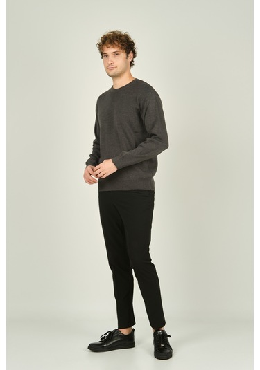 Ateş Triko Erkek Bisiklet Yaka Yün Kazak 1025 Koyu Gri Koyu Gri